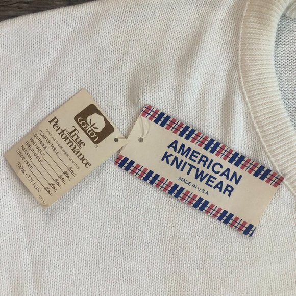 VTG DEADSTOCK Rare Velva Sheen Ivory Cream Snickers Racing V-Neck Sweater Sz XL - Picture 8 of 16